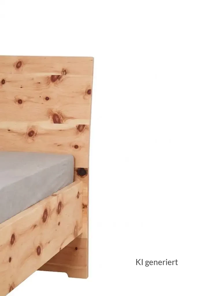 Holzschmiede Bett Tenso aus Zirbenholz mit natürlicher Maserung.