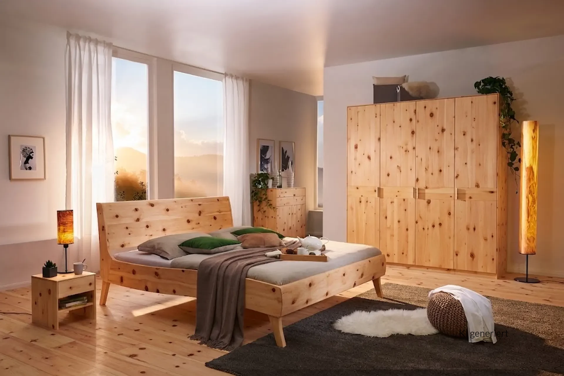 Holzschmiede Jaso Kleiderschrank aus Zirbenholz mit natürlicher Maserung.