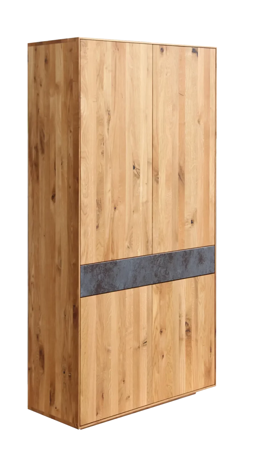 Holzschmiede Kleiderschrank Jaso aus Eiche mit Metallakzent.