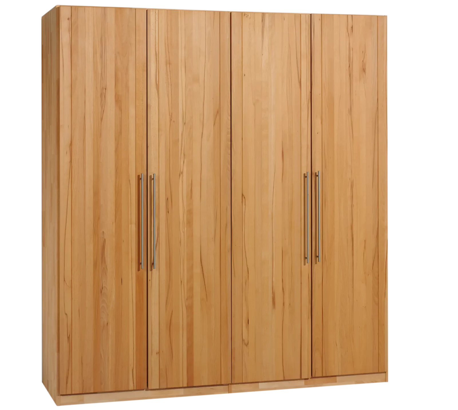 Holzschmiede Kleiderschrank Kubus22 aus hellem Holz mit Metallgriffen.