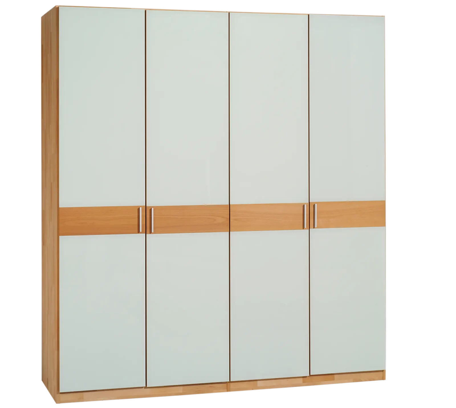Holzschmiede Kleiderschrank Kubus23, Holzrahmen mit weißen Türen.