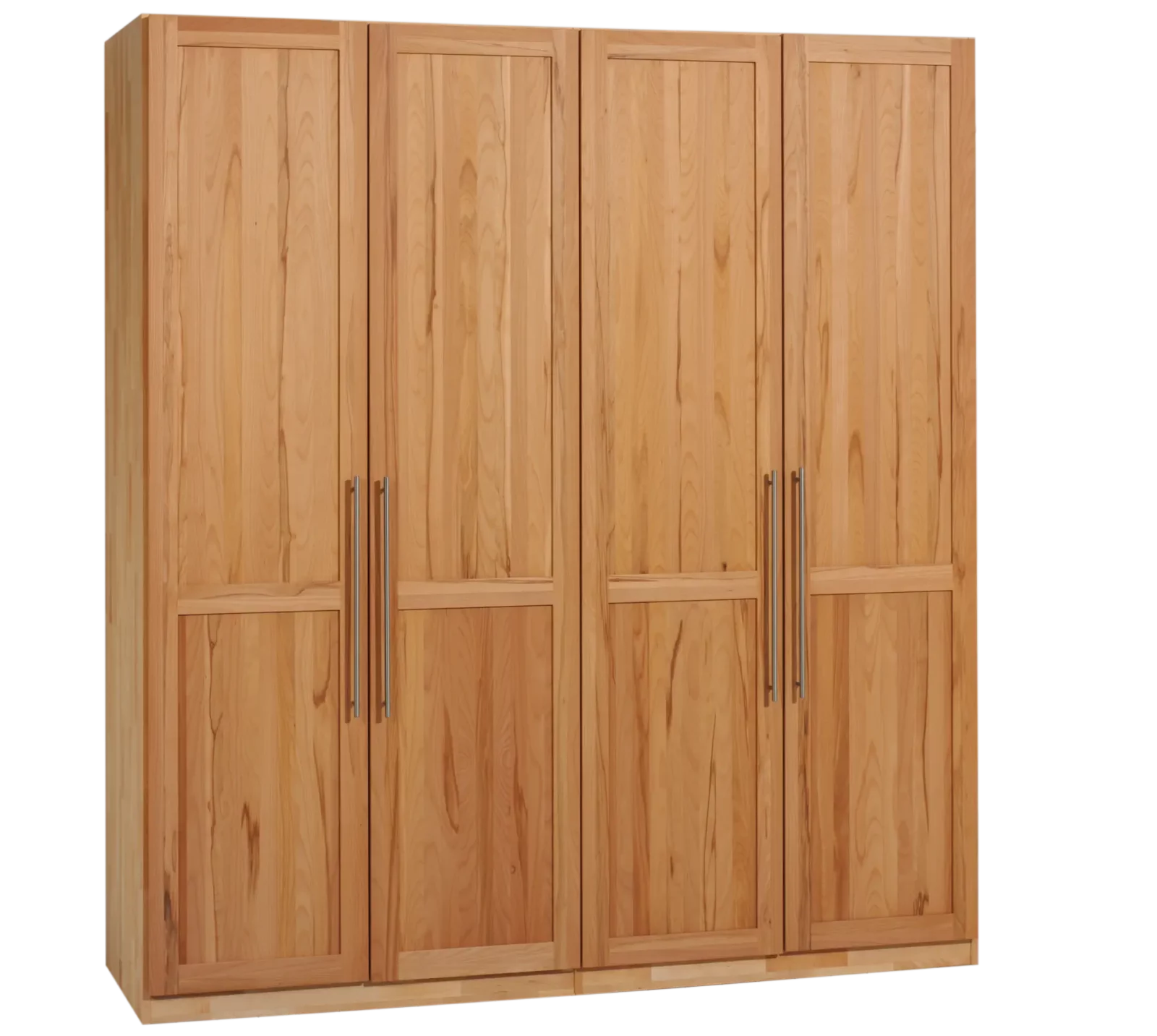 Holzschmiede Kleiderschrank Kubus24 aus hellem Holz mit vier Türen.
