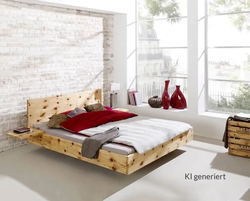 Hüsler Nest Bett Onira aus Zirbenholz mit schwebendem Design.