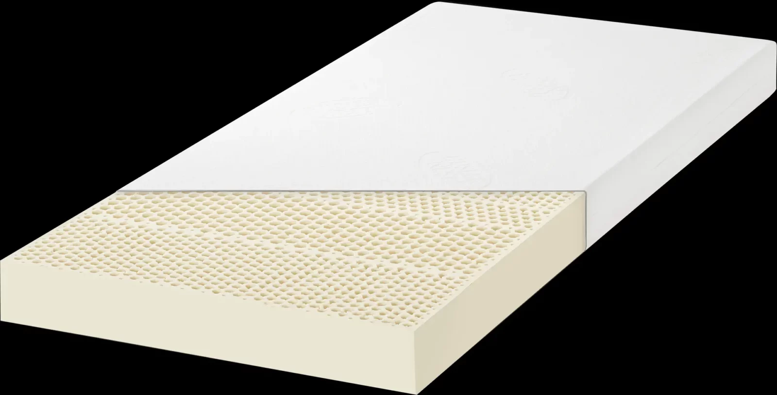 Hüsler Nest Honey Matratze mit perforiertem Latexkern und weißem Bezug.