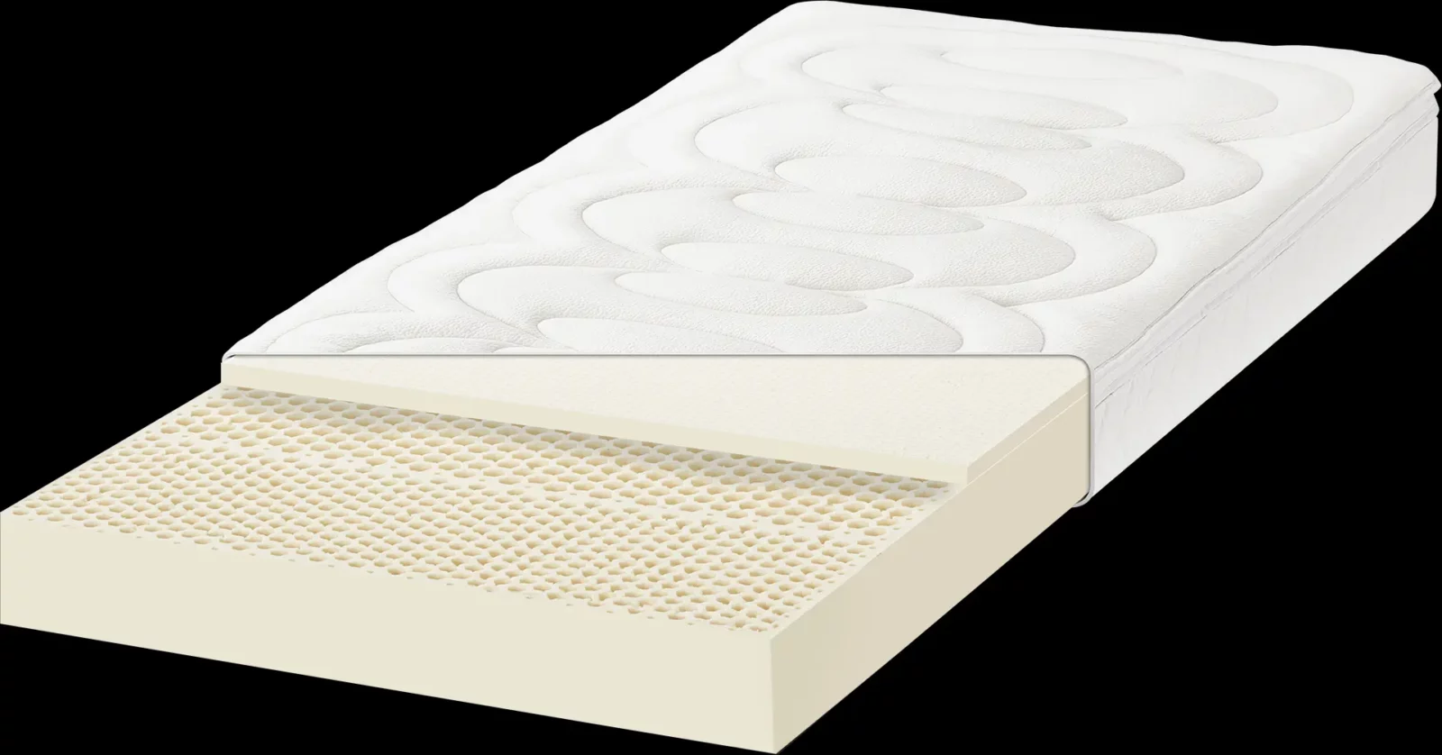 Hüsler Nest Honey Matratze mit offenem Latexkern und weißem Bezug.
