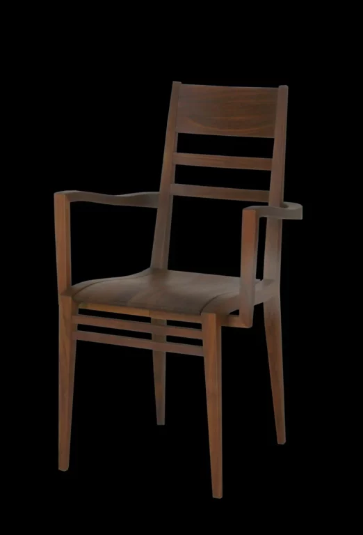 Holzstuhl Contra mit Armlehnen, dunkles Holz, modernes Design.