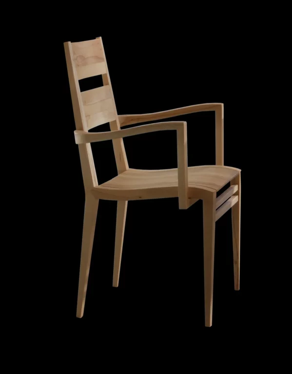 Holzstuhl Contra013 mit Armlehnen, naturbelassenes Holz, schlichtes Design.