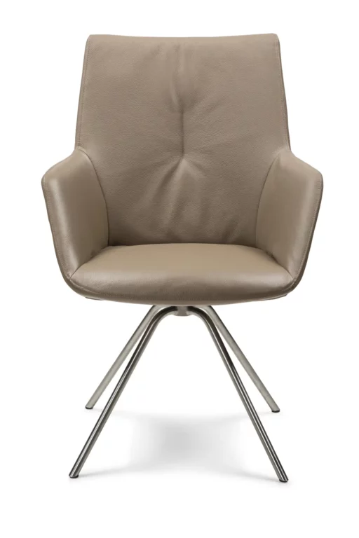 Stuhl Florence 2, beigefarbenes Leder, Metallgestell, modernes Design.