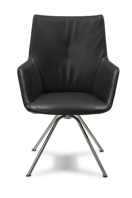 Stuhl Florence 5, schwarzes Leder, Metallgestell, modernes Design.