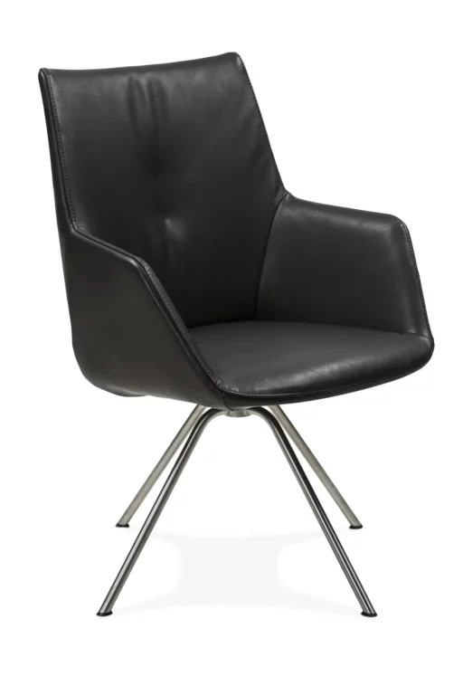 Stuhl Florence 6, schwarzes Leder, Metallgestell, modernes Design.
