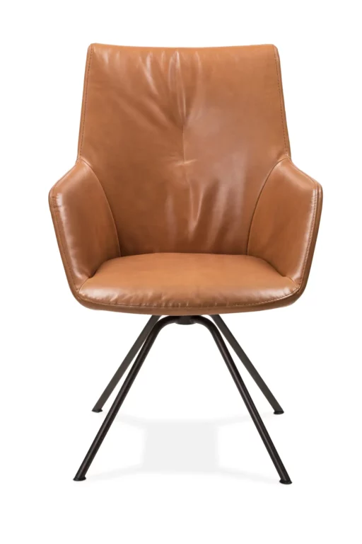 Stuhl Florence 8 aus braunem Leder mit Metallgestell.