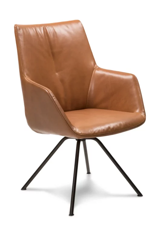 Stuhl Florence 9 aus braunem Leder mit Metallbeinen.