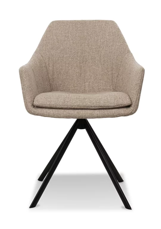 Stuhl Gufi 008, beige Stoffpolsterung, schwarzes Metallgestell, modernes Design.