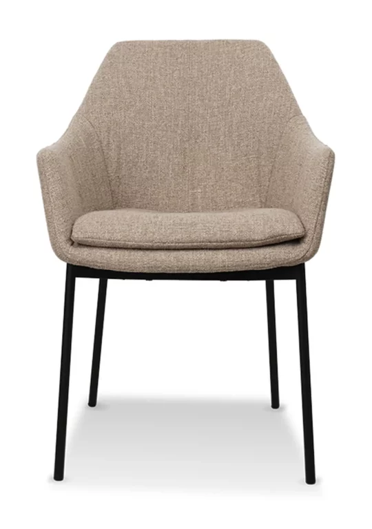 Stuhl Gufi 010, beige Polsterung, schwarzes Metallgestell.