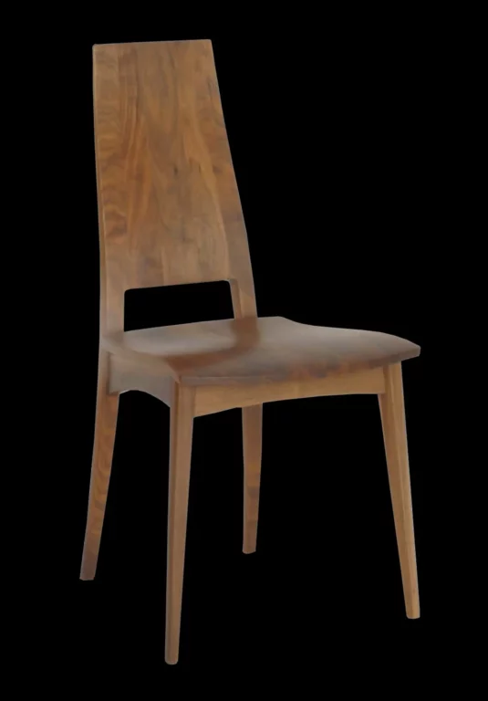 Stuhl Julia aus Holz mit hoher Rückenlehne und natürlicher Maserung.