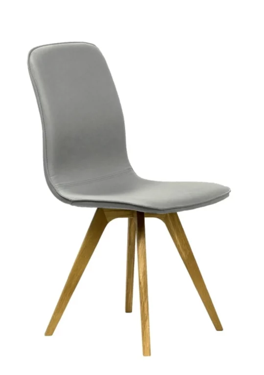 Stuhl Malo, graue Polsterung, Holzbeine, modernes Design.