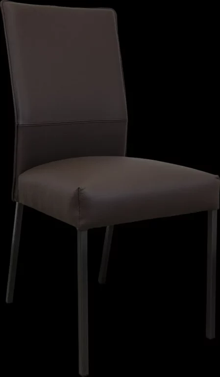 Stuhl Rafael, braunes Leder, schwarzes Metallgestell, schlichtes Design.
