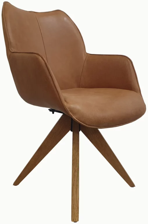 Stuhl Urban, braunes Leder, Eichenholzbeine, modernes Design.