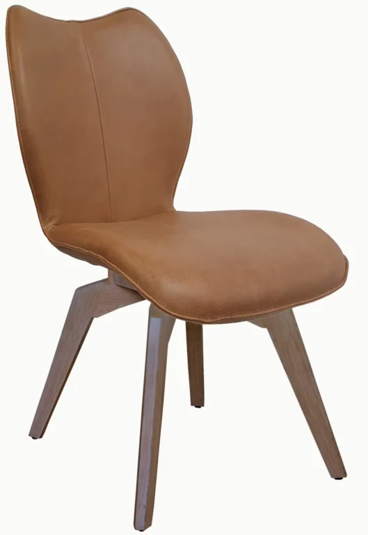 Stuhl Urban002, braunes Leder, Holzbeine, modernes Design.