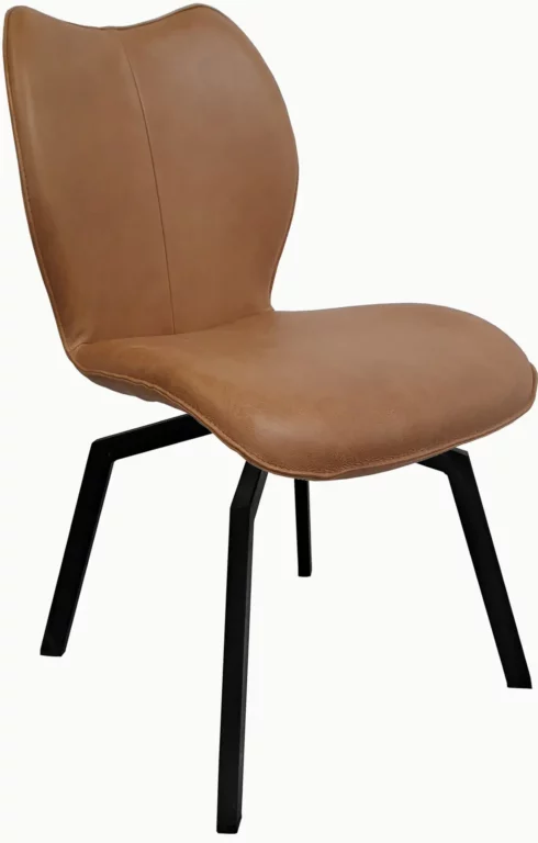 Stuhl Urban003, braunes Leder, schwarzes Metallgestell, modernes Design.