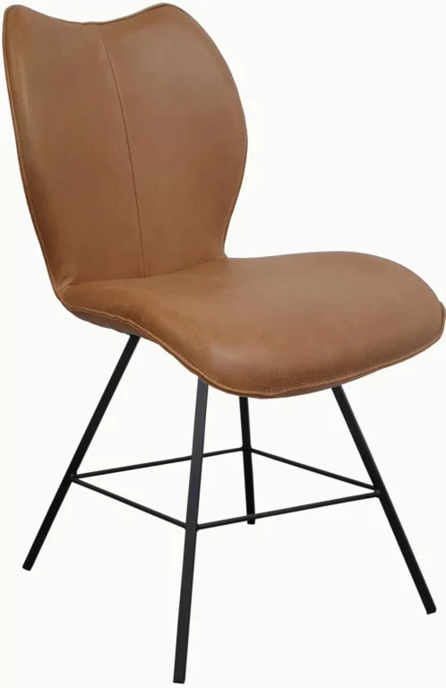 Stuhl Urban004, braunes Leder, schwarzes Metallgestell, geschwungene Rückenlehne.