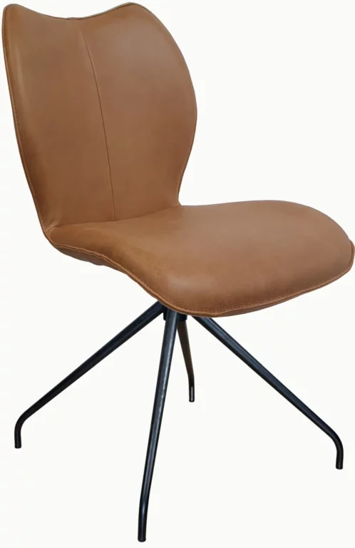 Stuhl Urban005 aus braunem Leder mit schwarzem Metallgestell.