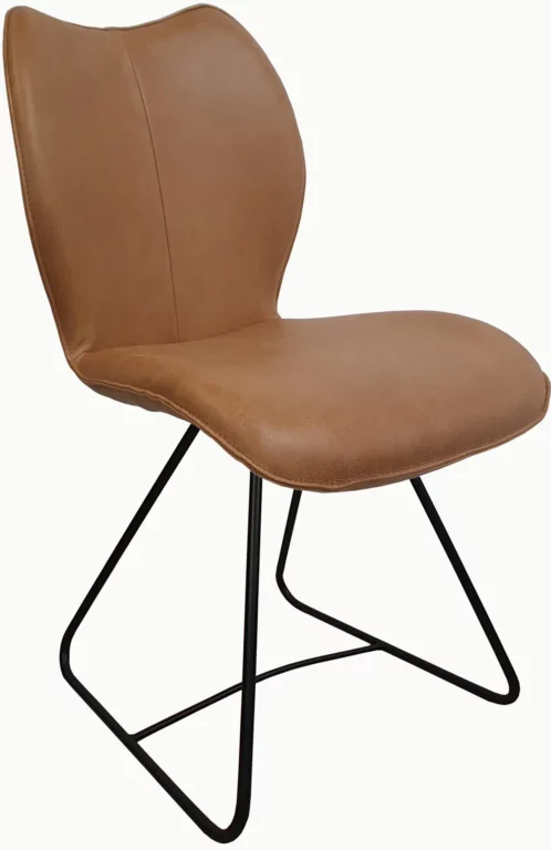 Stuhl Urban006, braunes Leder, schwarzes Metallgestell.