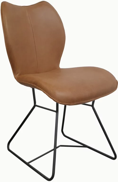 Stuhl Urban007, braunes Leder, schwarzes Metallgestell, modernes Design.