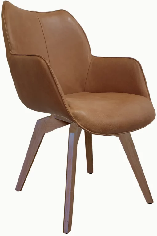 Stuhl Urban, braunes Leder, Holzbeine, modernes Design.