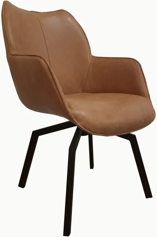 Stuhl Urban010, cognacfarbenes Leder, schwarzes Metallgestell, modernes Design.