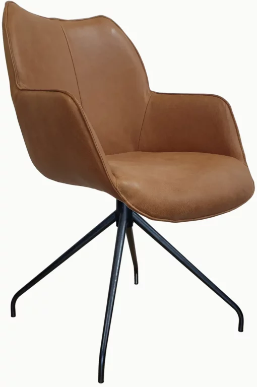 Stuhl Urban012, braunes Leder, schwarzes Metallgestell, modernes Design.