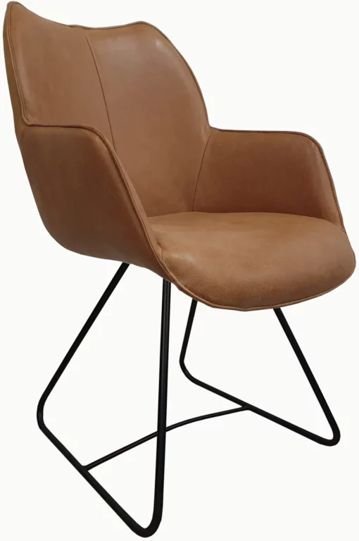 Stuhl Urban013, braunes Leder, schwarzes Metallgestell, moderne Formgebung.