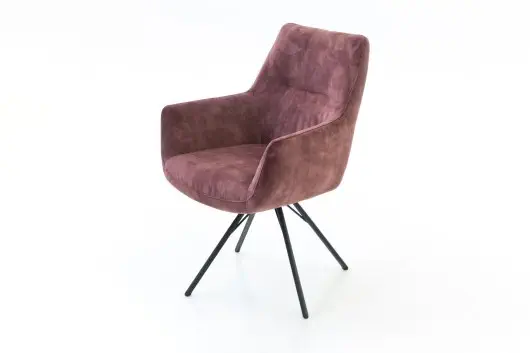 Drehstuhl Talvera in lila Stoff mit schwarzem Metallgestell.
