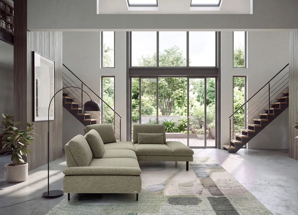 Activineo Brunetti Sofa mit Sitztiefenverstellung in beige, modernes Design, Stoffbezug.